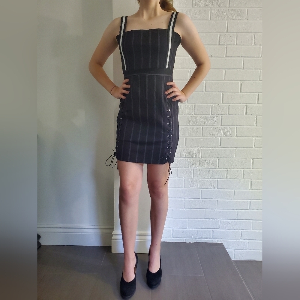 Pin stripe Corset mini dress with Lace Up Sides sizeM fits small